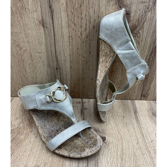 Impo Gwyneth Memory Foam Gold Cork Wedge Slip On Sandals Size 9 M Silver 4405676 - Picture 1 of 14